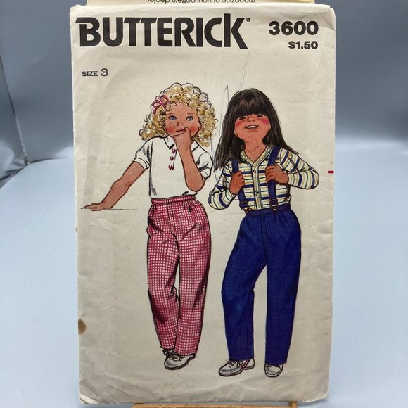 Vintage Sewing PATTERN Butterick 3600, Unisex Childrens 1980s Jeans and Suspende - Picture 1 of 2